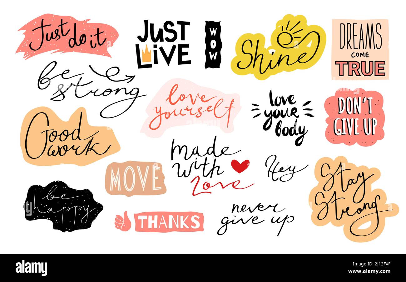 Inspirierendes Slogan-Set, handgeschriebene kalligrafische Zitate und Phrasen für ein erfolgreiches Leben Stock Vektor