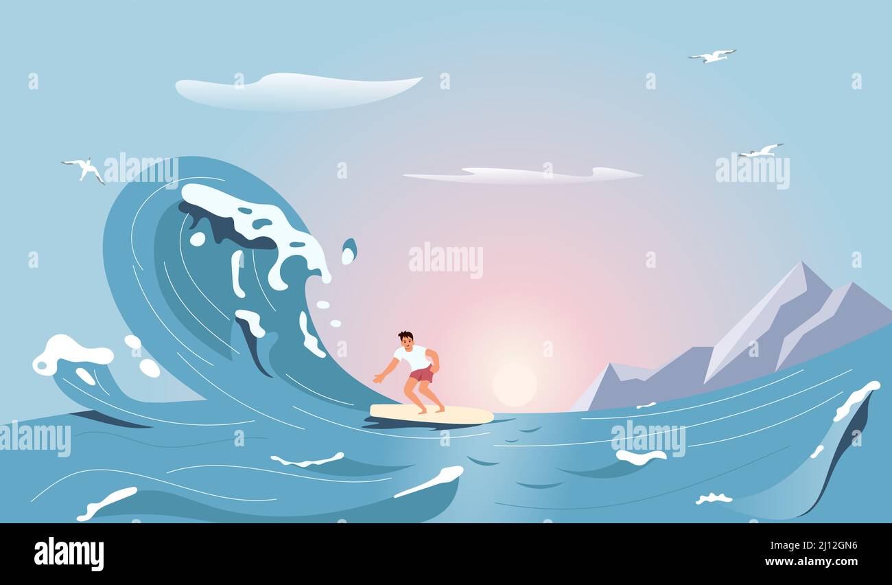 Surfer reitet die barreled Rushing Wave isoliert auf Meeresgrund Stockfoto