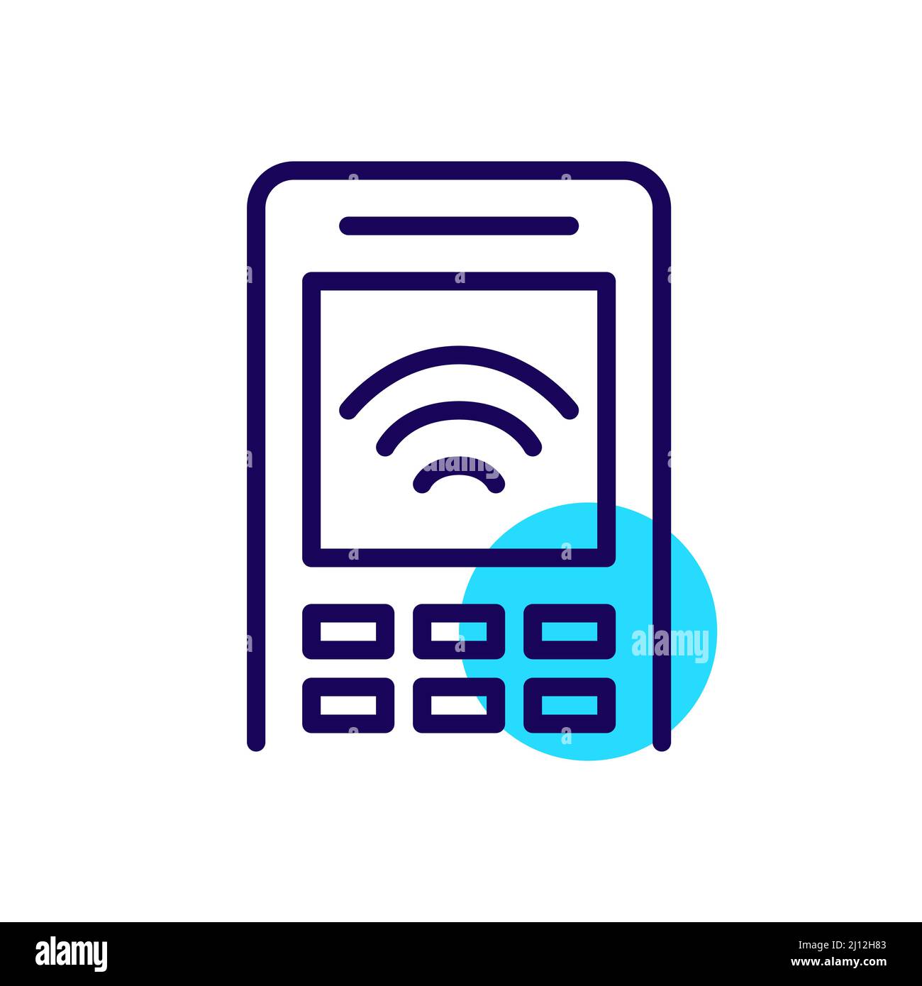 Kontaktloses Bezahlen über NFC-Terminal. Pixel Perfect, bearbeitbares Kontursymbol Stock Vektor