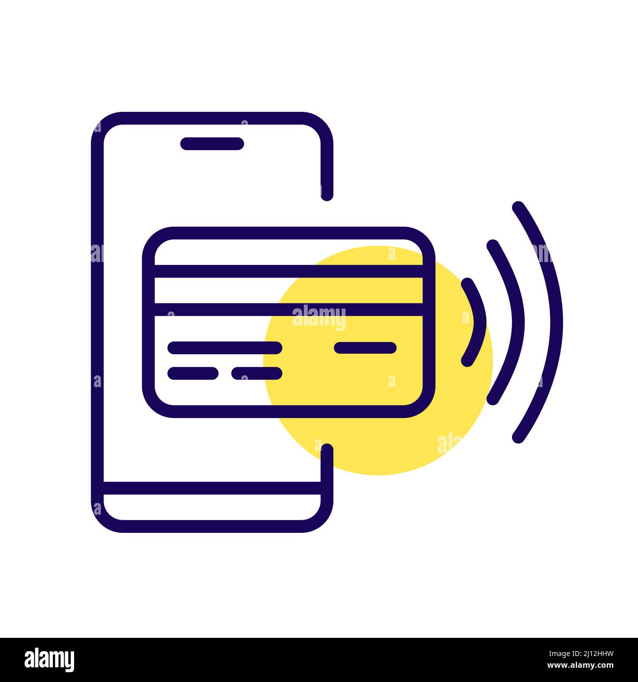 NFC kontaktlose Kreditkartenzahlung per Smartphone. Pixel Perfect, bearbeitbares Kontursymbol Stock Vektor