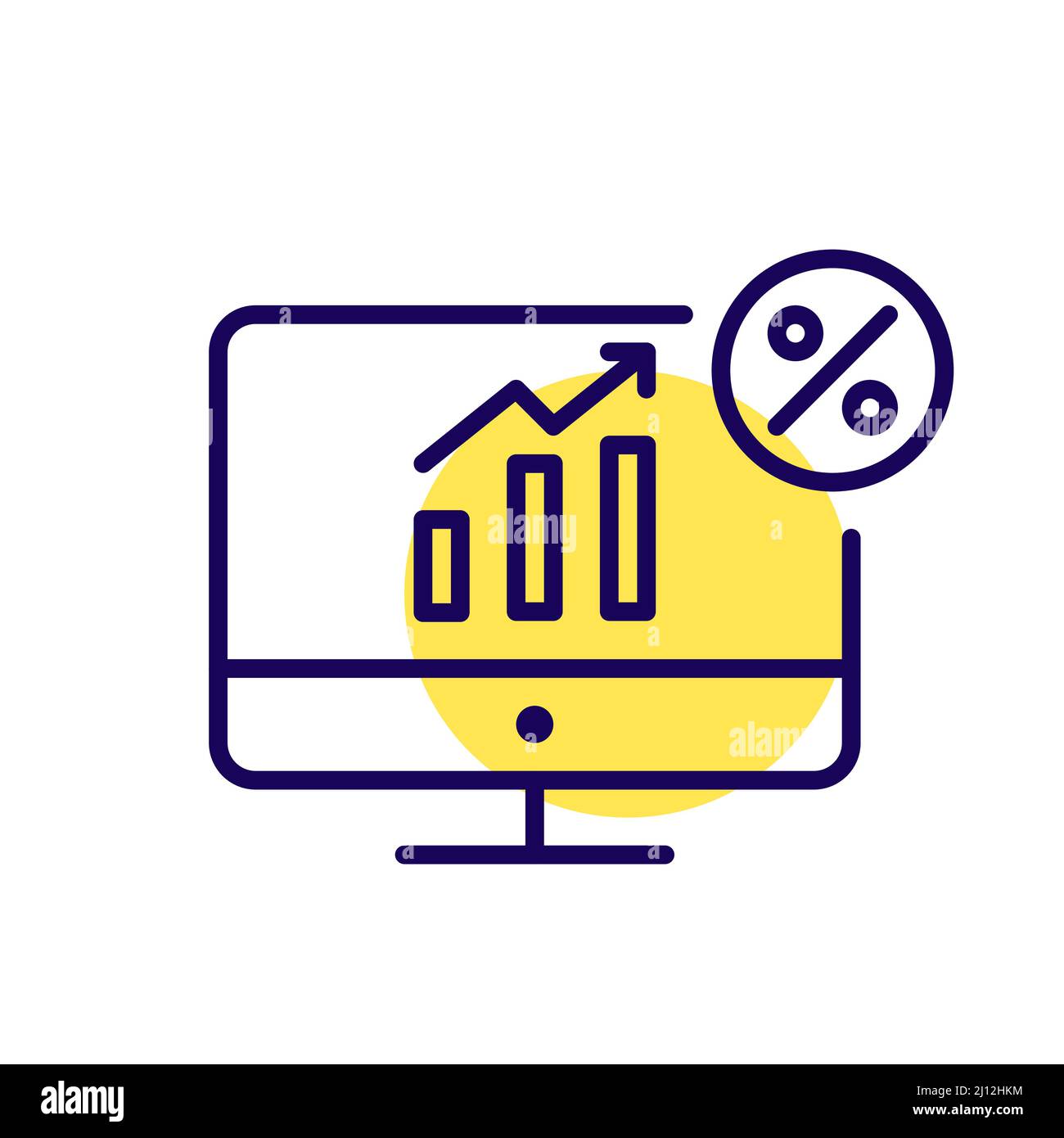 Diagramm mit Statistiken zu steigenden Zinsen auf einem pc-Monitor. Pixelgenaue, bearbeitbare Kontur Stock Vektor
