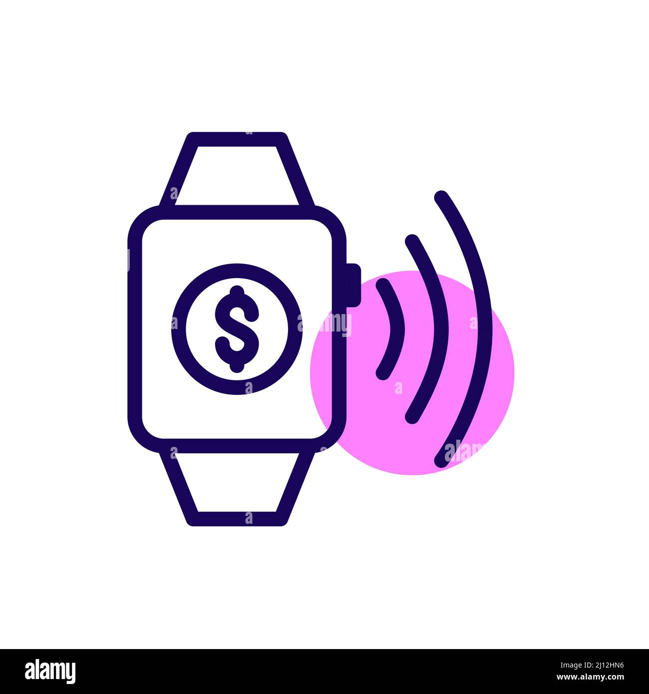 NFC-kontaktlose Bezahlung mit Smart Watch. Pixel Perfect, bearbeitbares Kontursymbol Stock Vektor