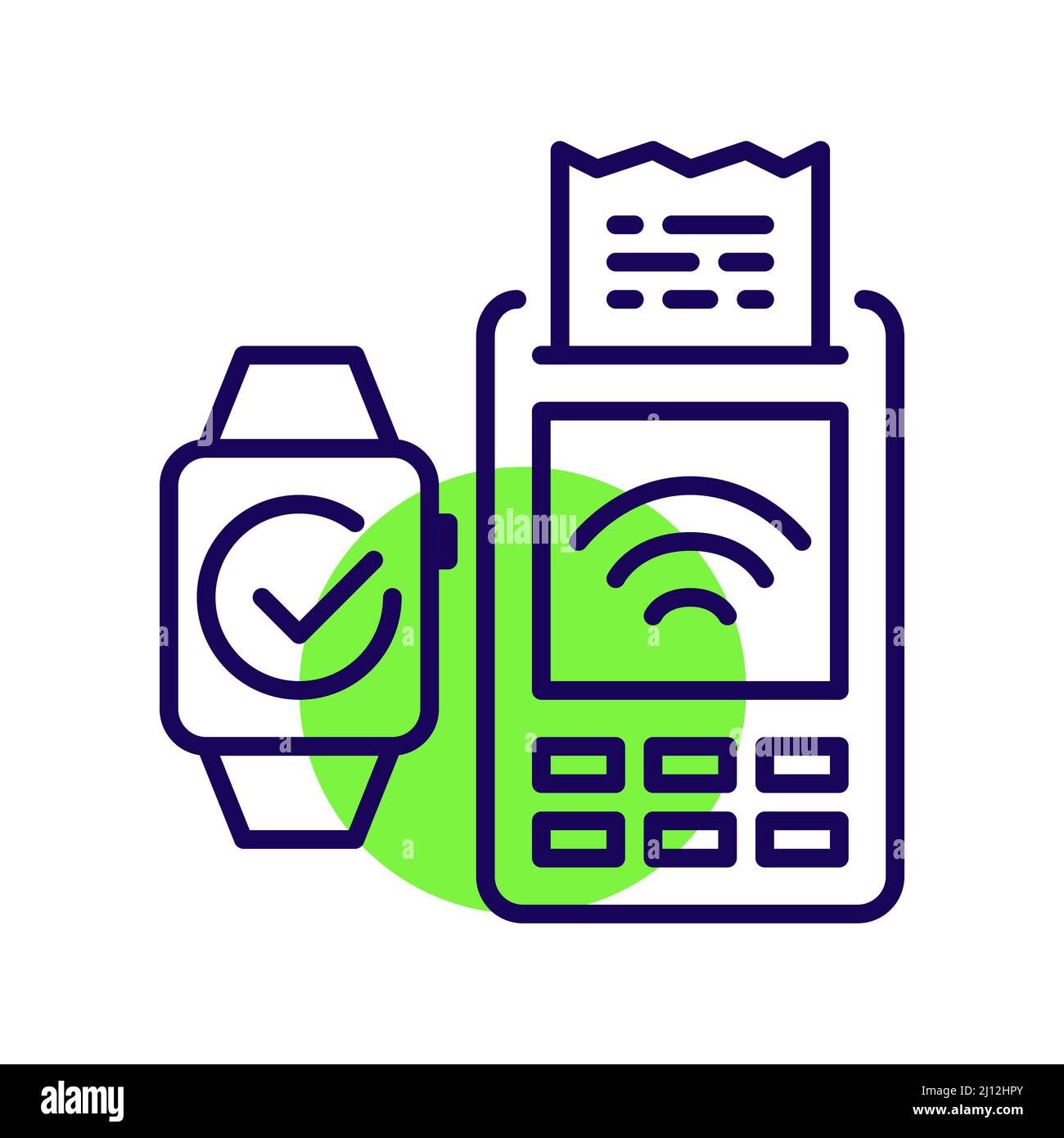 Kontaktlose NFC-Zahlung mit Smartwatch. Pixel Perfect, bearbeitbares Kontursymbol Stock Vektor