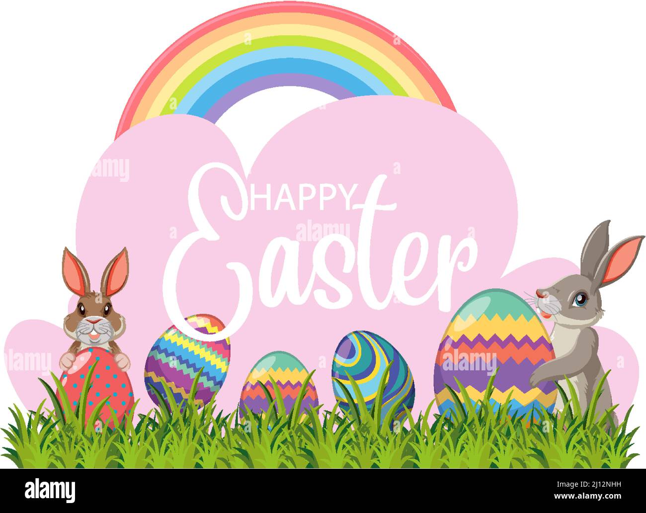 Happy Easter Design mit Hasen und Eiern Illustration Stock Vektor