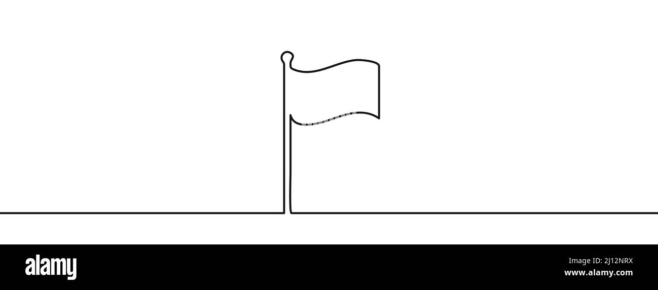 Fortlaufende Linienzeichnung der Flagge. Ein Zeilensymbol markieren. Hintergrund für einzeilige Zeichnung. Vektorgrafik. Schwarzes Flag-Symbol Stock Vektor