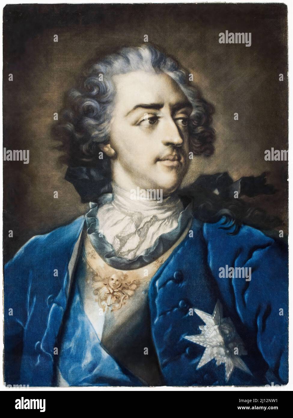 Porträt von Ludwig XV. (1710-1774), König von Frankreich, Mezzotinta-Druck von Jacob Christoph Le Blon, 1739 Stockfoto