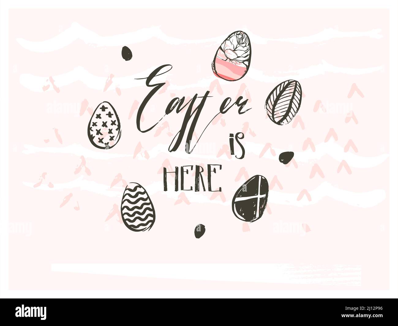 Handgezeichnete Vektor abstrakte Grafik skandinavische Collage Happy Easter niedlich einfache Eier Illustrationen, Texturen Grußkarte und Ostern ist hier Stock Vektor