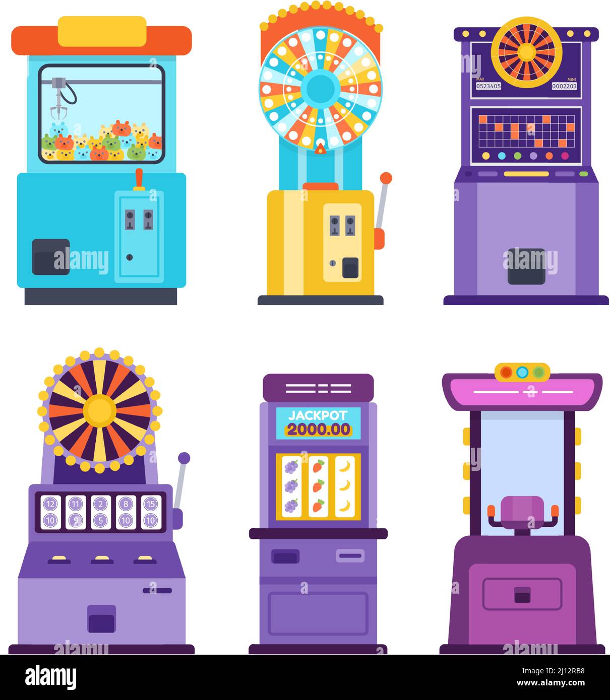 Cartoon Casino Glücksspiel Spielautomaten und Spinning Wheels. Stock Vektor