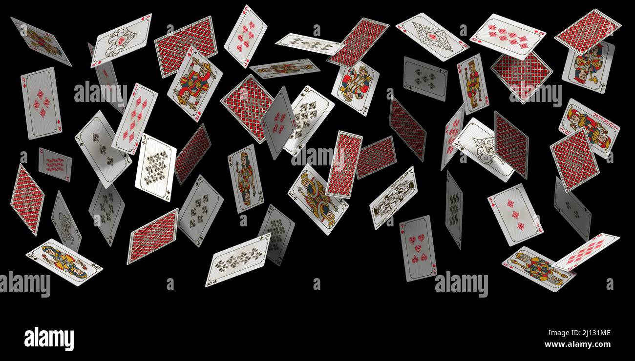 Fallende Poker Spielkarten, Casino Gewinner Hintergrund. Realistisches 3D fliegendes Kartendeck, Joker, König, Dame und Ass. Blackjack Vektor Konzept Stock Vektor