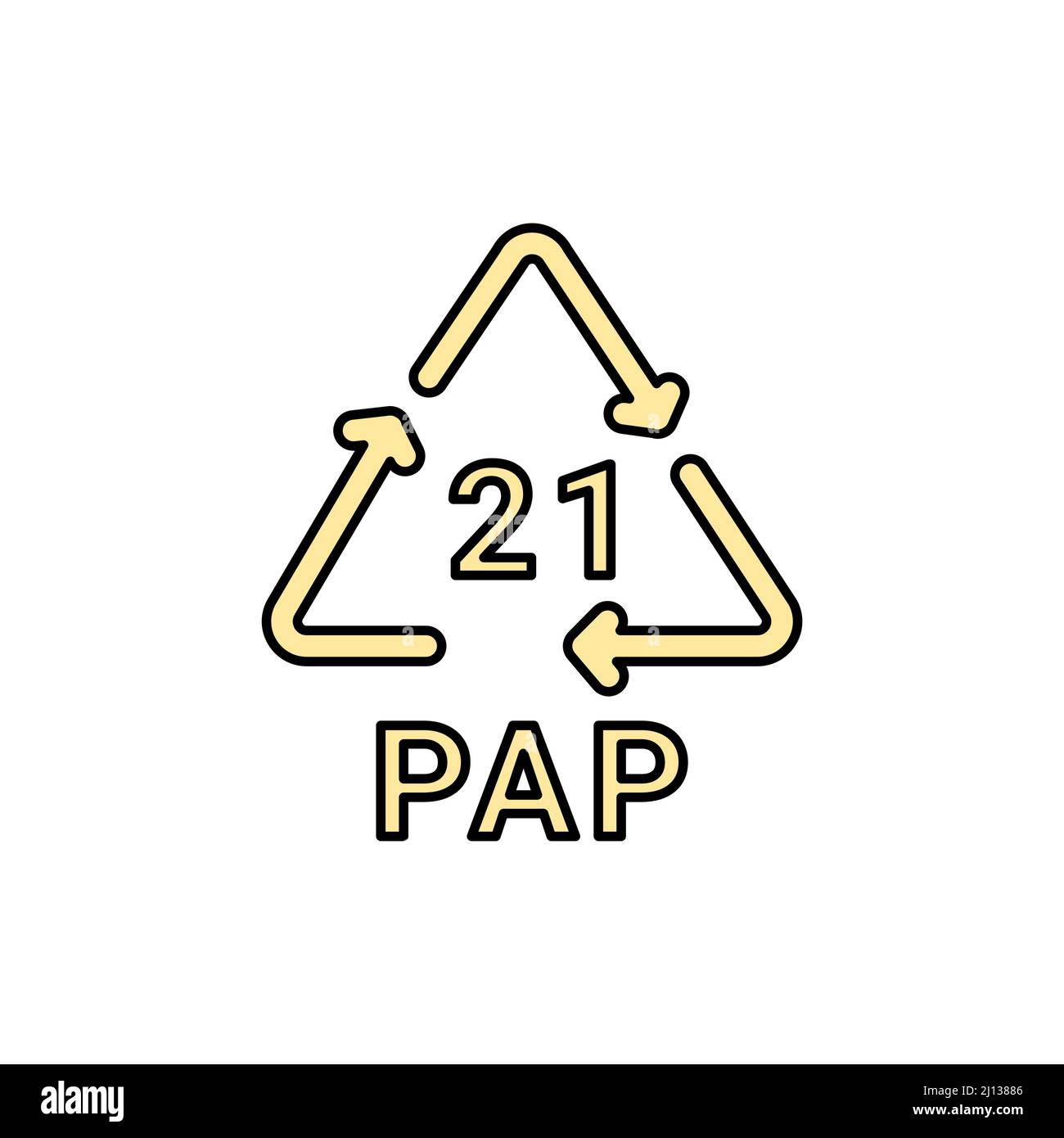 Zeilensymbol des Papierrecyclingcodes PAP 21. Verbrauchscode. Bearbeitbare Kontur. Stock Vektor