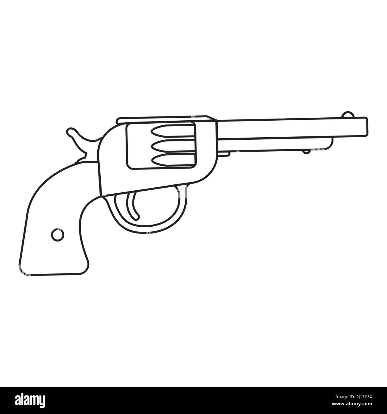 Revolver schwarze Umrisse isoliert auf weißem Hintergrund, Vektordarstellung Doodle. Stock Vektor