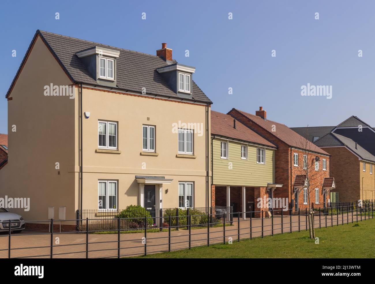 Neubau Häuser in der Stortford Fields Wohnsiedlung. Bishop's Stortford. VEREINIGTES KÖNIGREICH Stockfoto