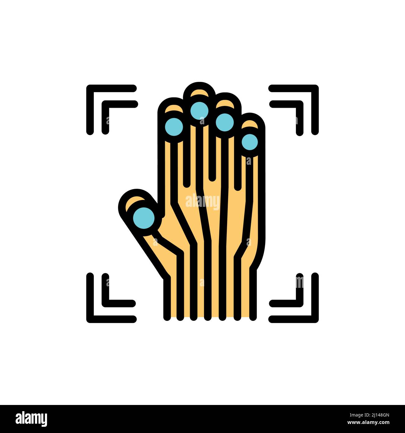 Palm Print Scan bietet ein Farbliniensymbol für den Sicherheitszugriff. ID und verifizende Person. Stock Vektor