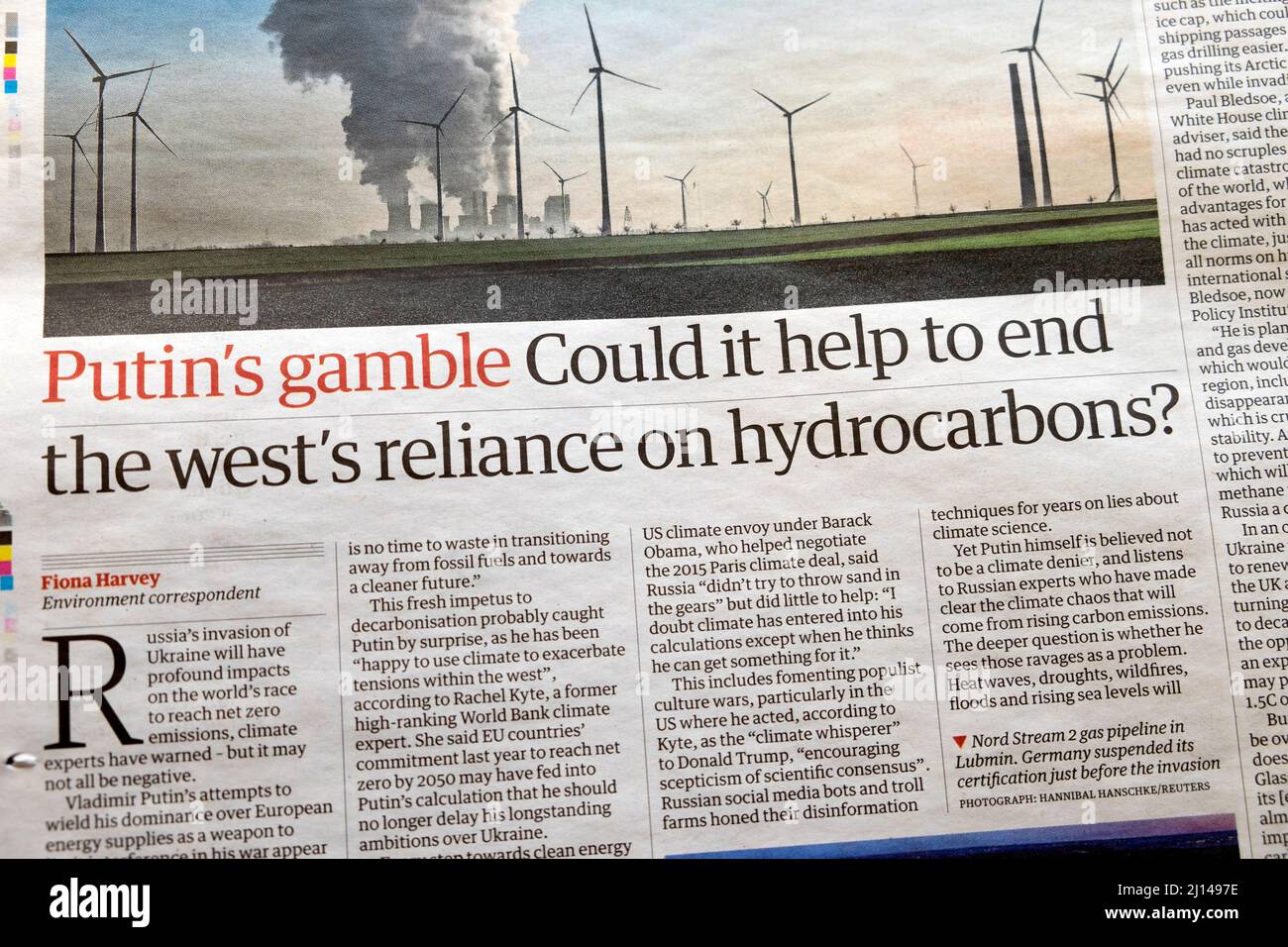 Wladimir „Putins Spiel könnte es helfen, die Abhängigkeit des Westens von Kohlenwasserstoffen zu beenden?“ Stockfoto