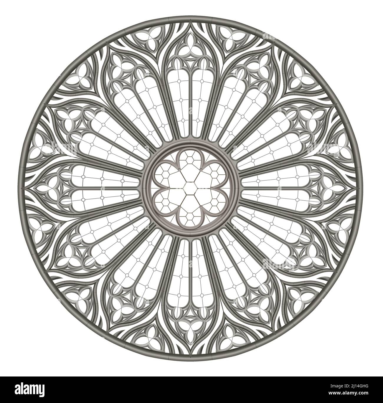 Mittelalterliche gotische Glasmalerei runde Fensterstruktur Stock Vektor