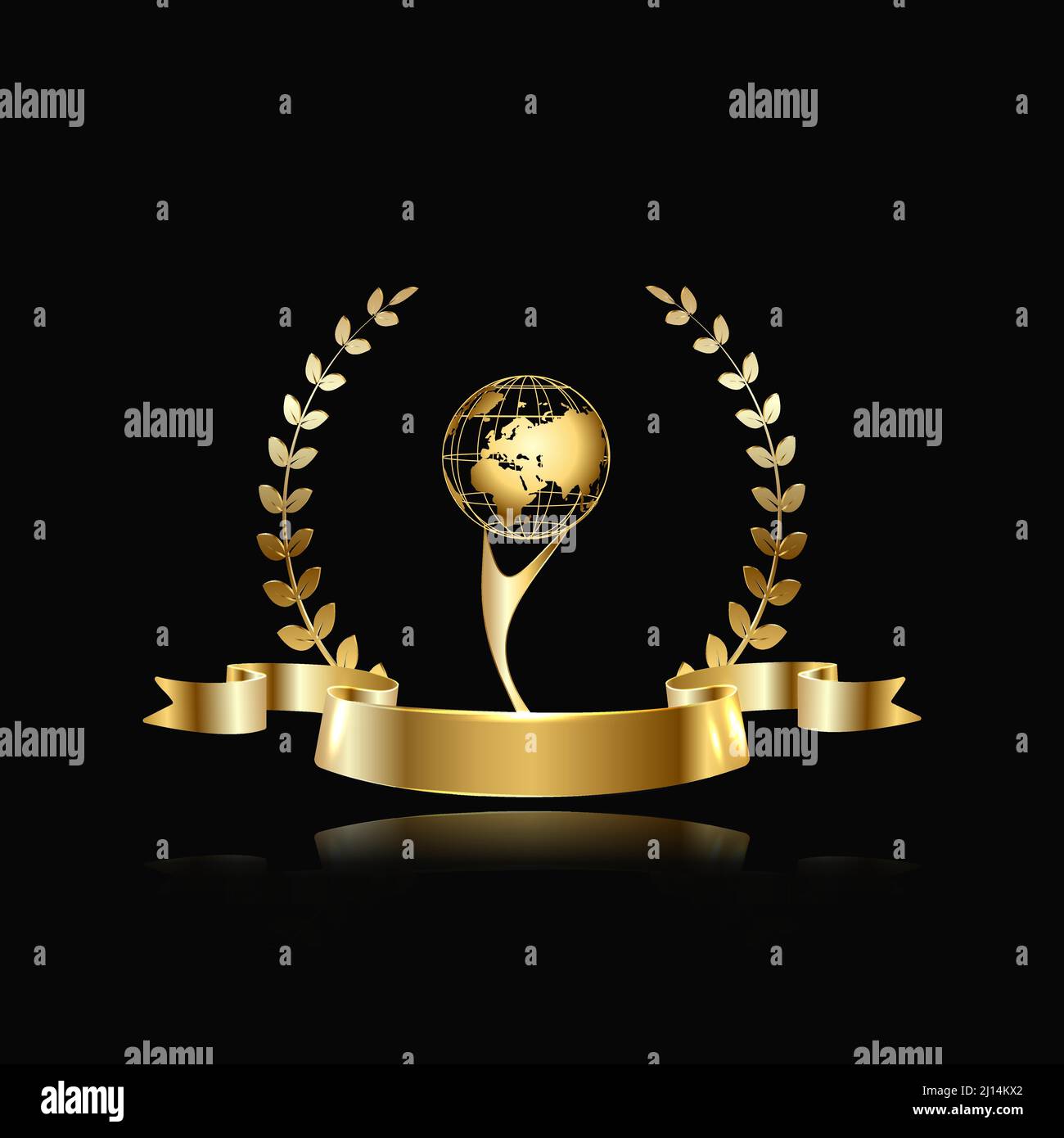 Vektor festgelegt ausgezeichneten Erfolg gold Cup, Lorbeerkranz und ein glänzendes Band auf einem schwarzen Hintergrund Stock Vektor