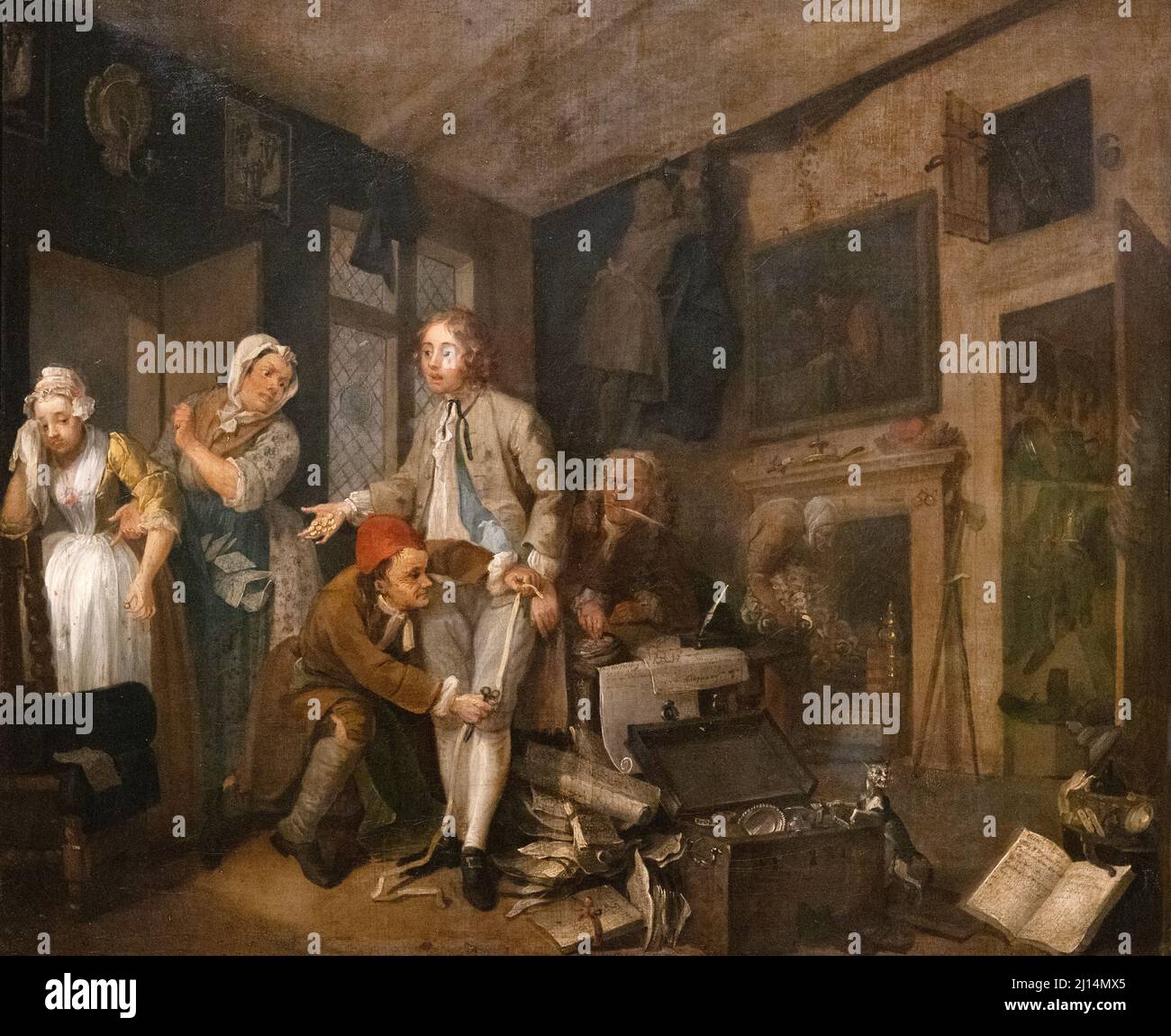 William Hogarth - A rekes progress; I. 'der Erbe', 1734, Öl auf Leinwand Stockfoto