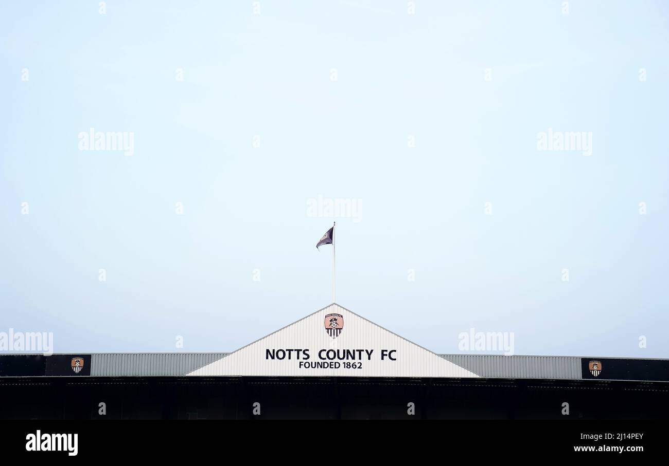 Gesamtansicht des Stadions vor dem Spiel der Vanarama National League in der Meadow Lane, Nottingham. Bilddatum: Dienstag, 22. März 2022. Stockfoto