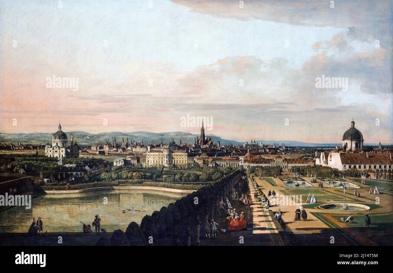 Wien vom Schloss Belvedere aus gesehen von Canaletto (Giovanni Antonio Canal - 1697-1768), Öl auf Leinwand, 1759/60 Stockfoto