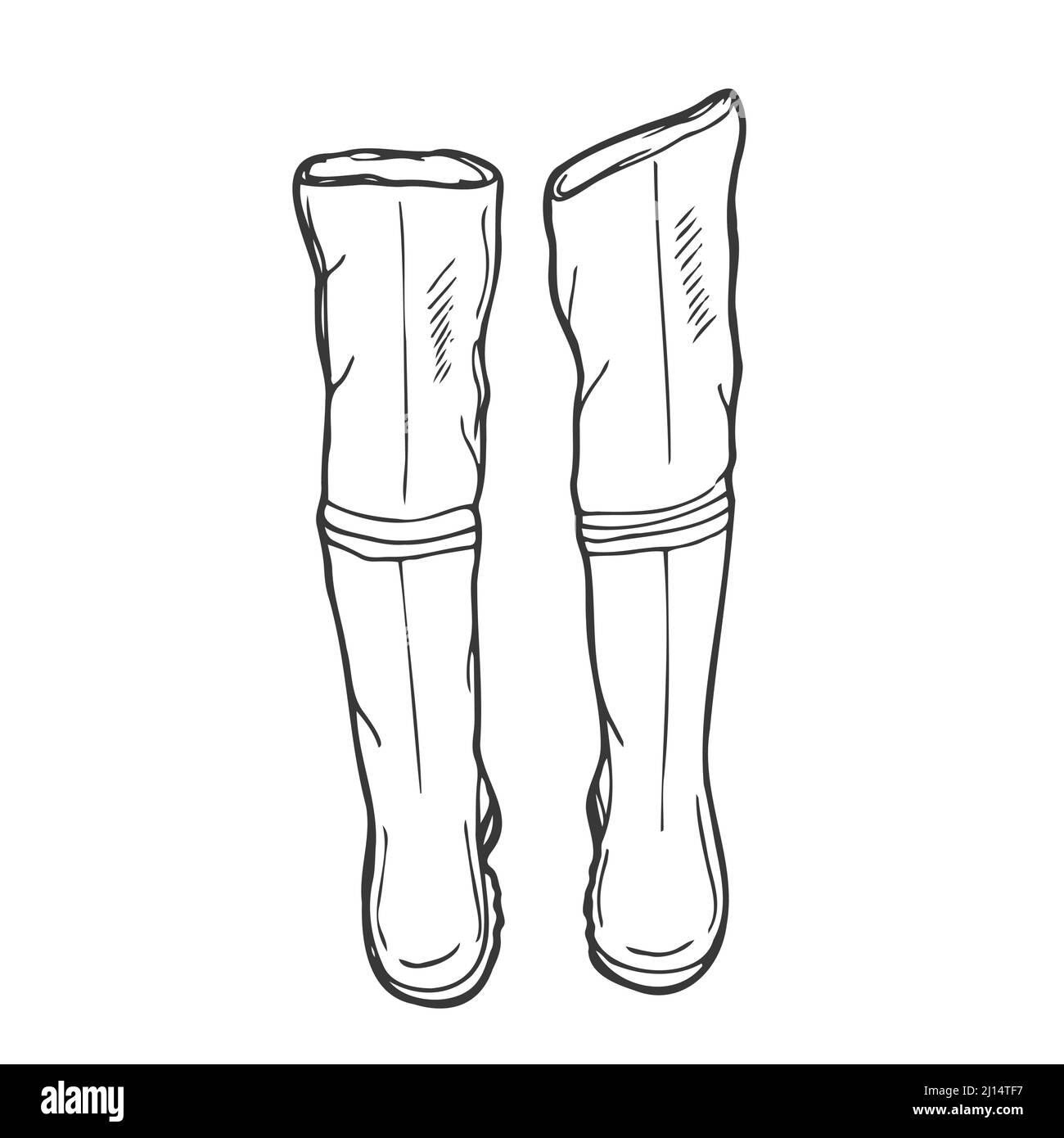 Doodle lange Fischer-Gummischuhe. Vektorgrafik. Stock Vektor