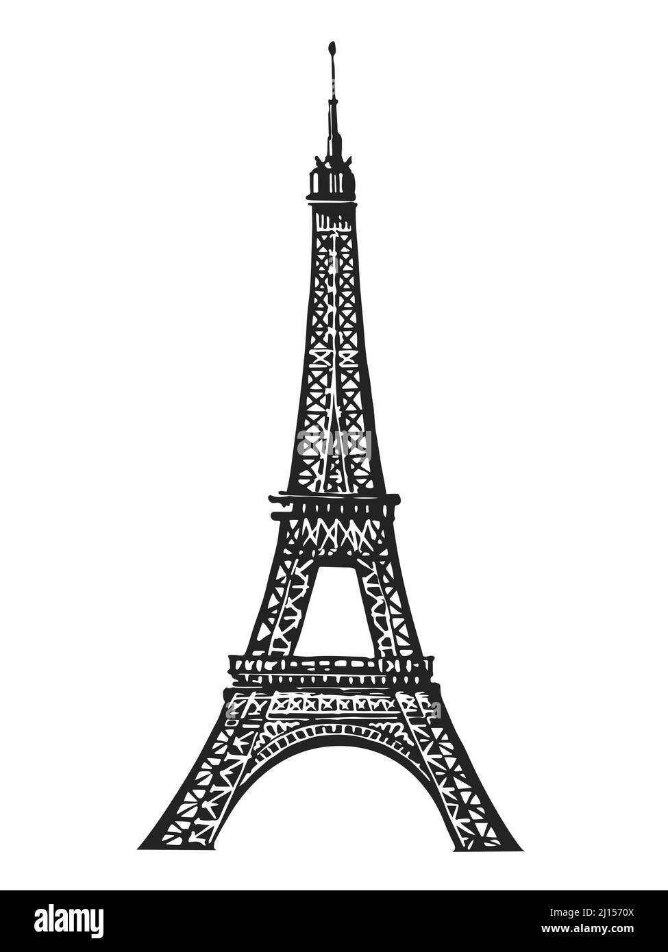 Französische Eiffelturm Skizze Gravur Vektor Illustration. Frankreich, Paris Symbol handgezeichnetes Bild Stock Vektor