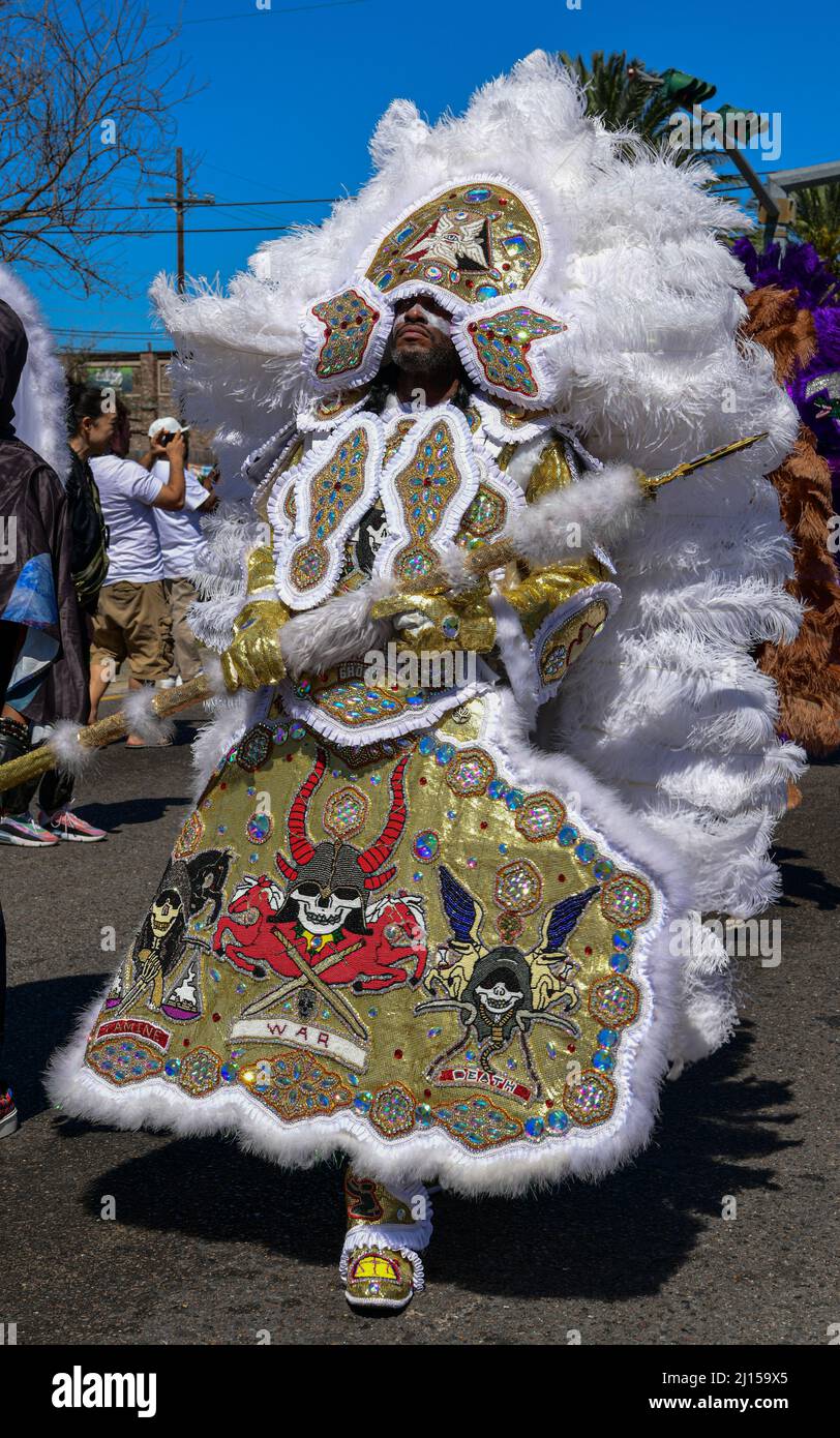 Mardi Gras Indian Krewe Parade am Super Sunday in New Orleans Stockfoto