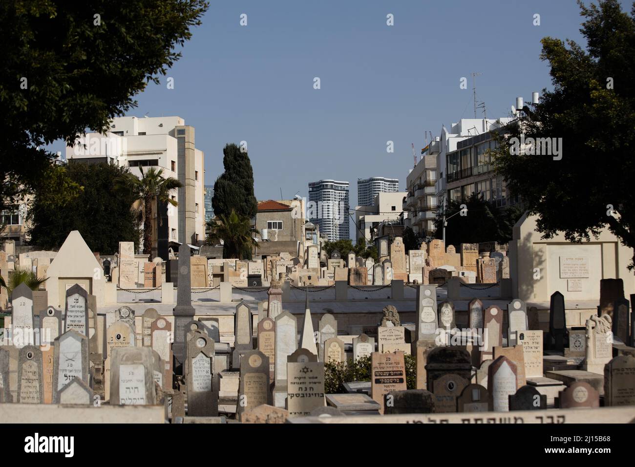 Der historische Trumpeldor-Friedhof in Tel Aviv, auch bekannt als „Alter Friedhof“, enthält Gräber von Israels großen Dichtern, Politikern und Künstlern. Stockfoto