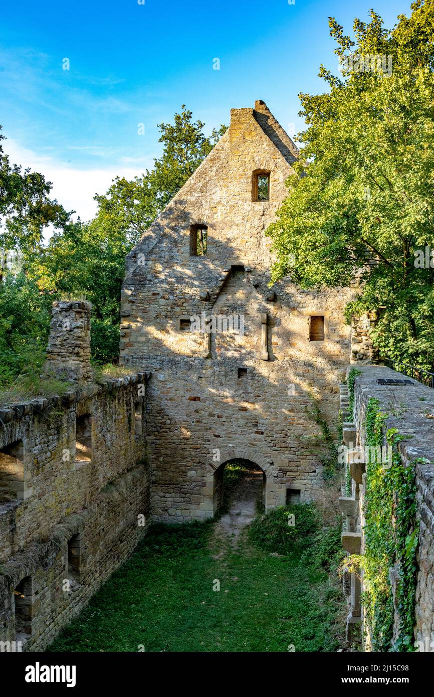 Mauer der alten Klosterruine in Disibodenberg, Odernheim, Deutschland Stockfoto