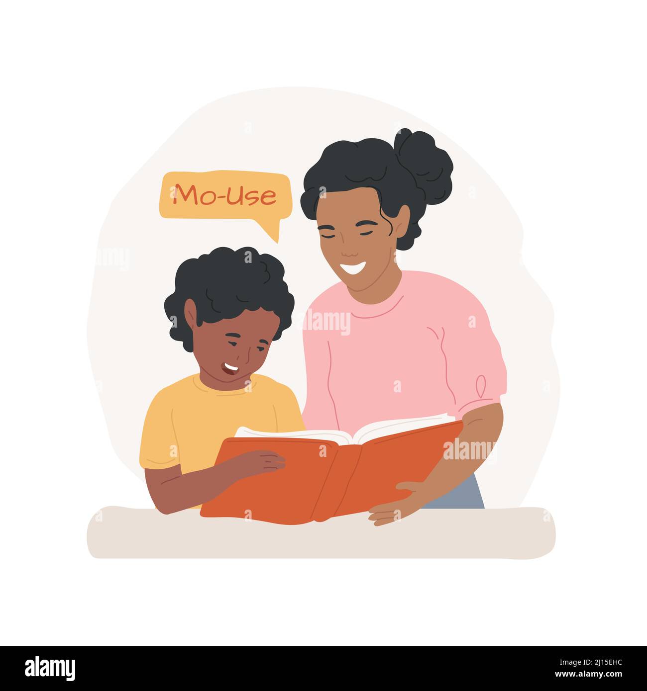 Bücher laut lesen isolierte Cartoon-Vektor-Illustration. Erste Lesefertigkeiten, laut vorgelesene Bücher hören, Denk- und Lernfertigkeiten, Früherziehung, Kindergarten-Aktivität Vektor-Cartoon. Stock Vektor