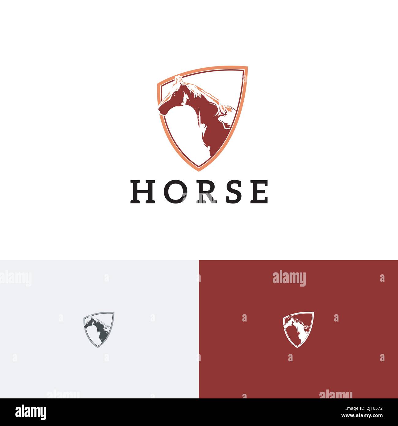 Vorlage Für Das Vintage Retro-Logo Von Equine Equestrian Shield Horse Engraving Style Stock Vektor