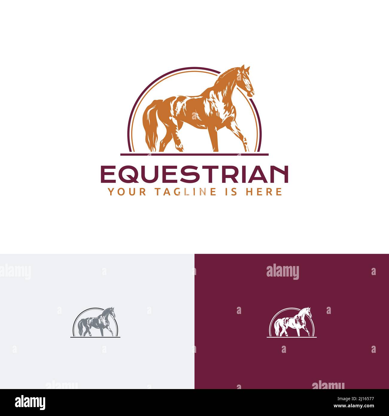 Vorlage Für Das Vintage Retro-Logo Des Pferdereiterpferdes Gravurstil Stock Vektor