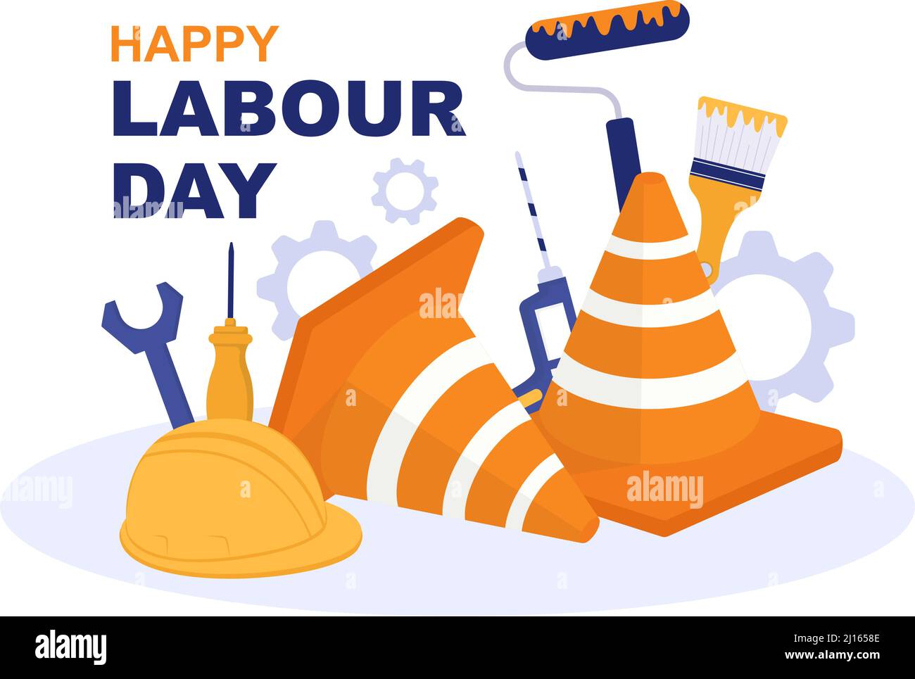 Happy Labor Day von Menschen aus verschiedenen Berufen, verschiedenen Hintergrund und Dank Ihrer harten Arbeit in Flat Cartoon Illustration für Poster Stock Vektor