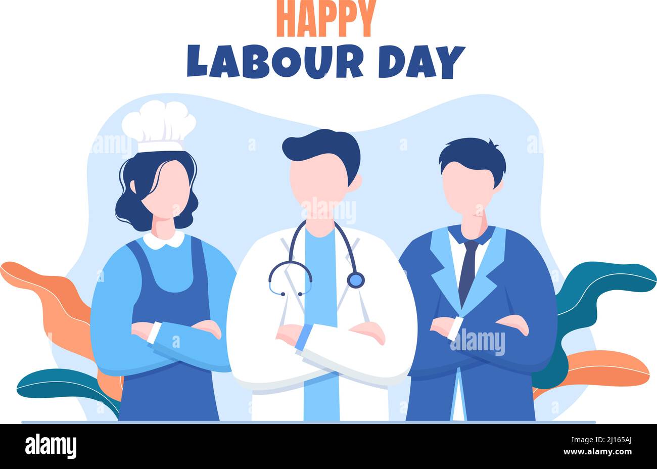 Happy Labor Day von Menschen aus verschiedenen Berufen, verschiedenen Hintergrund und Dank Ihrer harten Arbeit in Flat Cartoon Illustration für Poster Stock Vektor