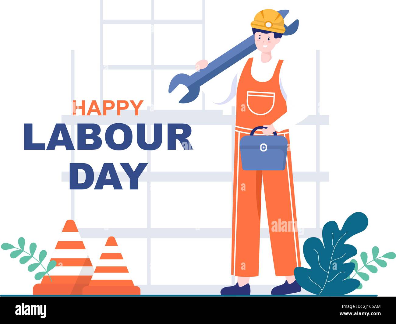 Happy Labor Day von Menschen aus verschiedenen Berufen, verschiedenen Hintergrund und Dank Ihrer harten Arbeit in Flat Cartoon Illustration für Poster Stock Vektor