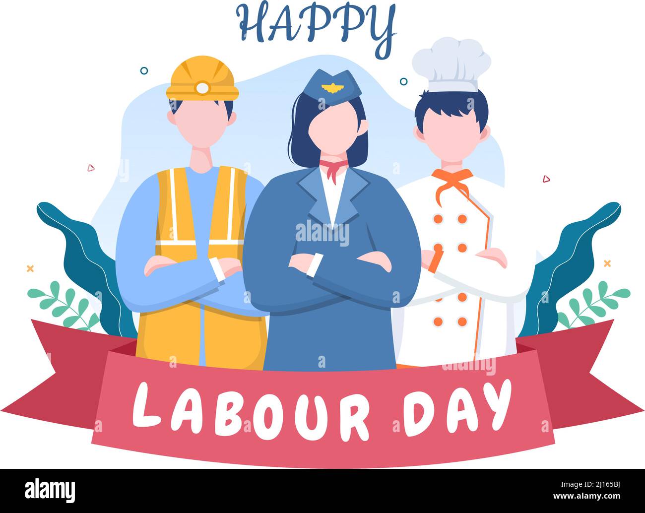 Happy Labor Day von Menschen aus verschiedenen Berufen, verschiedenen Hintergrund und Dank Ihrer harten Arbeit in Flat Cartoon Illustration für Poster Stock Vektor