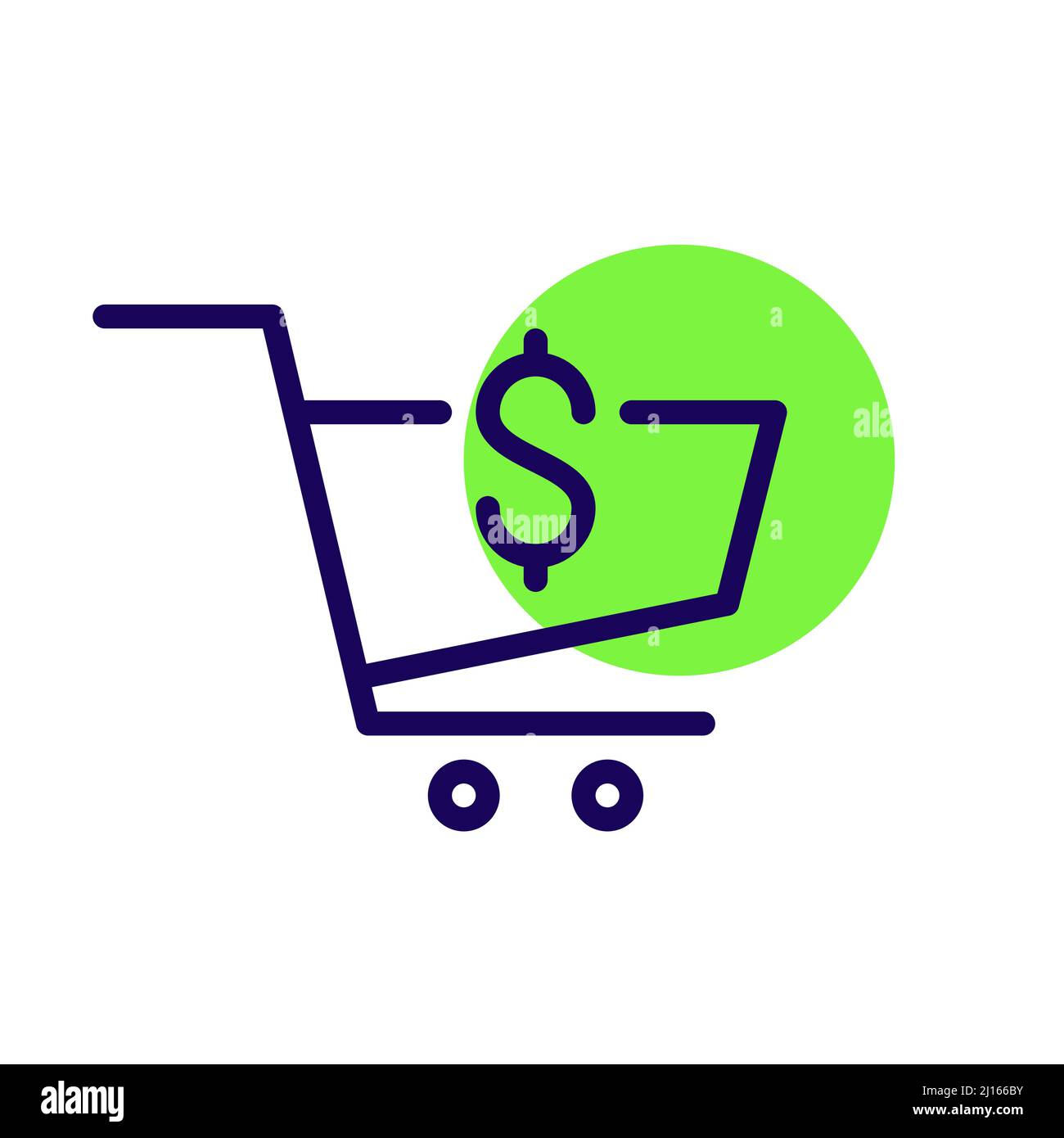 Globaler Internet-Warenkorb. Dollarzeichen in einem Trolley. Pixel Perfect, bearbeitbares Kontursymbol Stock Vektor