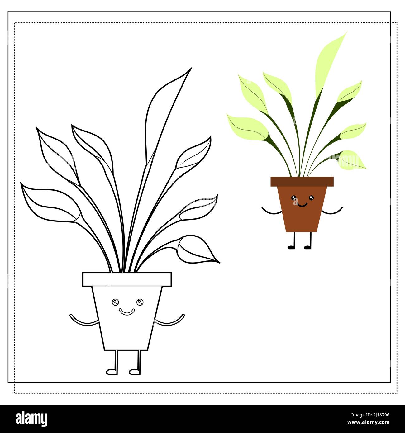 Bild fr Kinder. Malen Sie eine niedliche Cartoon-Blume in einem Topf  basierend auf der Zeichnung Stock-Vektorgrafik - Alamy