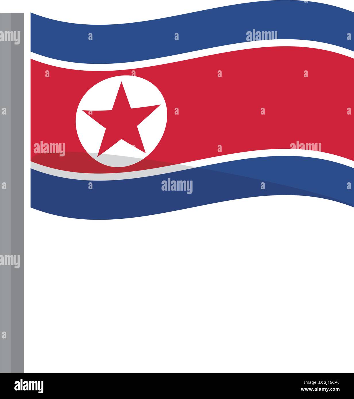 Eine flatternde nordkoreanische Flagge. Bearbeitbarer Vektor. Stock Vektor