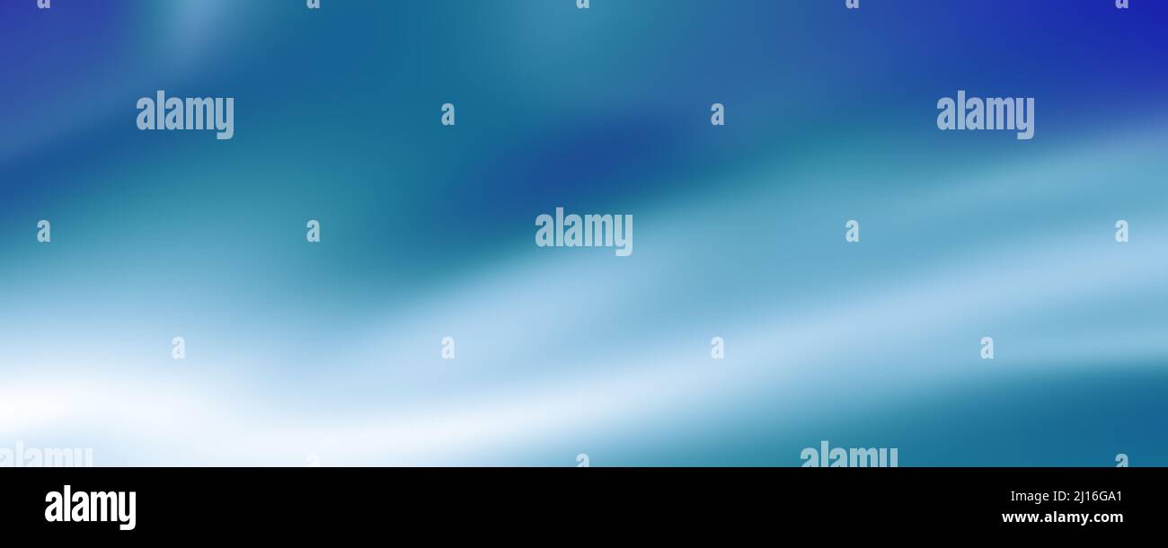 Hellblau, smaragdgrün, blaugrün, weißer Hintergrund. Mehrfarbiger Verlauf. Abstraktes Design. Konzept der Polarlichter. Verschwommenes Muster. Panorama-Banner Stockfoto