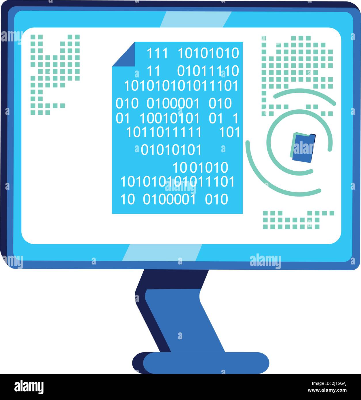 Verschlüsseltes Dokument auf einem halbflachen Farbvektorobjekt des Computermonitors Stock Vektor