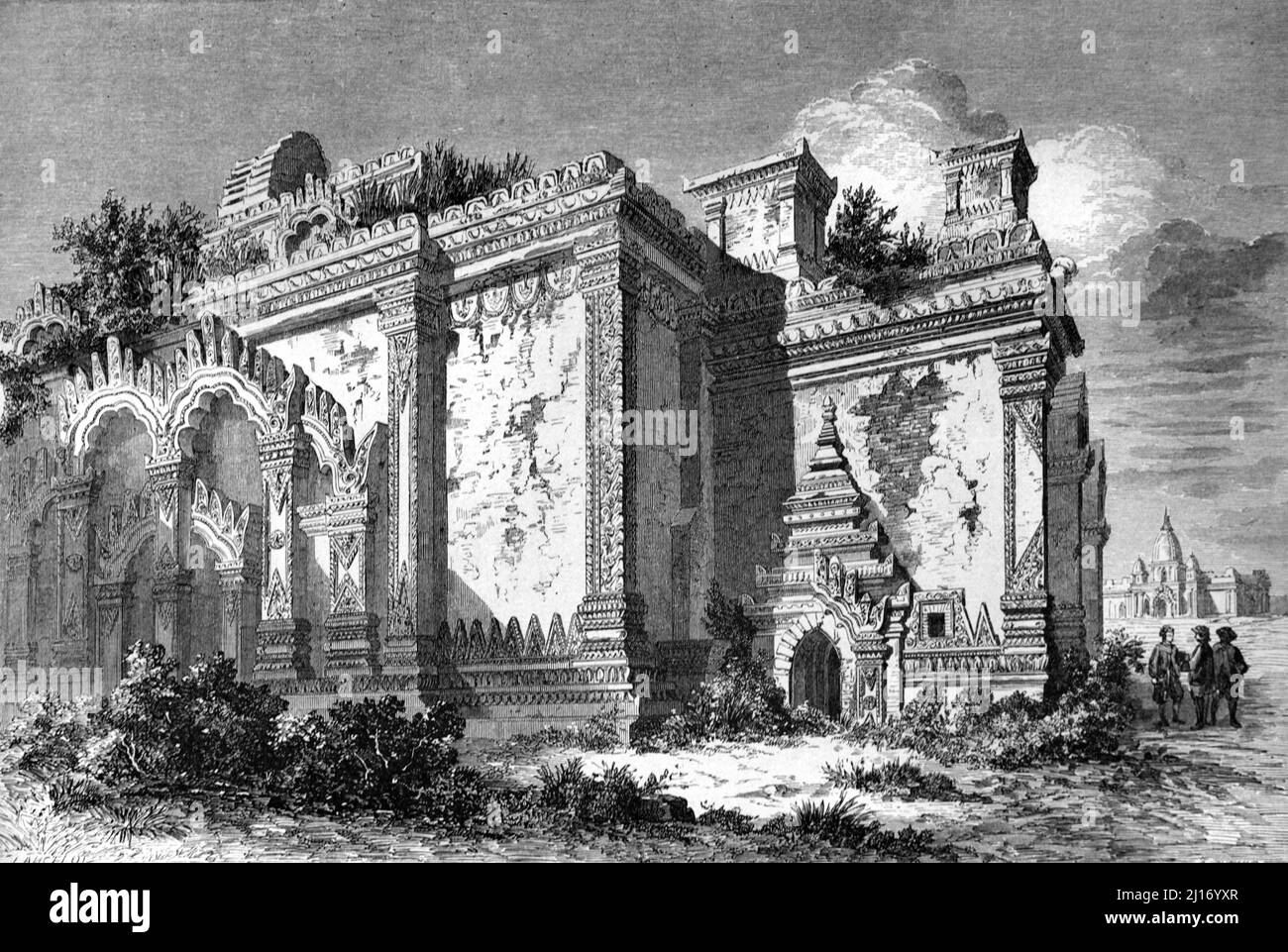 Zerstörte buddhistische Tempel in Bagan, früher Pagan, Myanmar oder Burma. Vintage Illustration oder Gravur 1860. Stockfoto