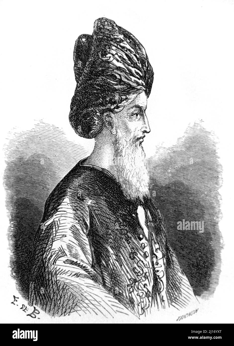 Porträt eines muslimischen Führers oder Imam von Sansibar Tansania. Vintage Illustration oder Gravur 1860. Stockfoto