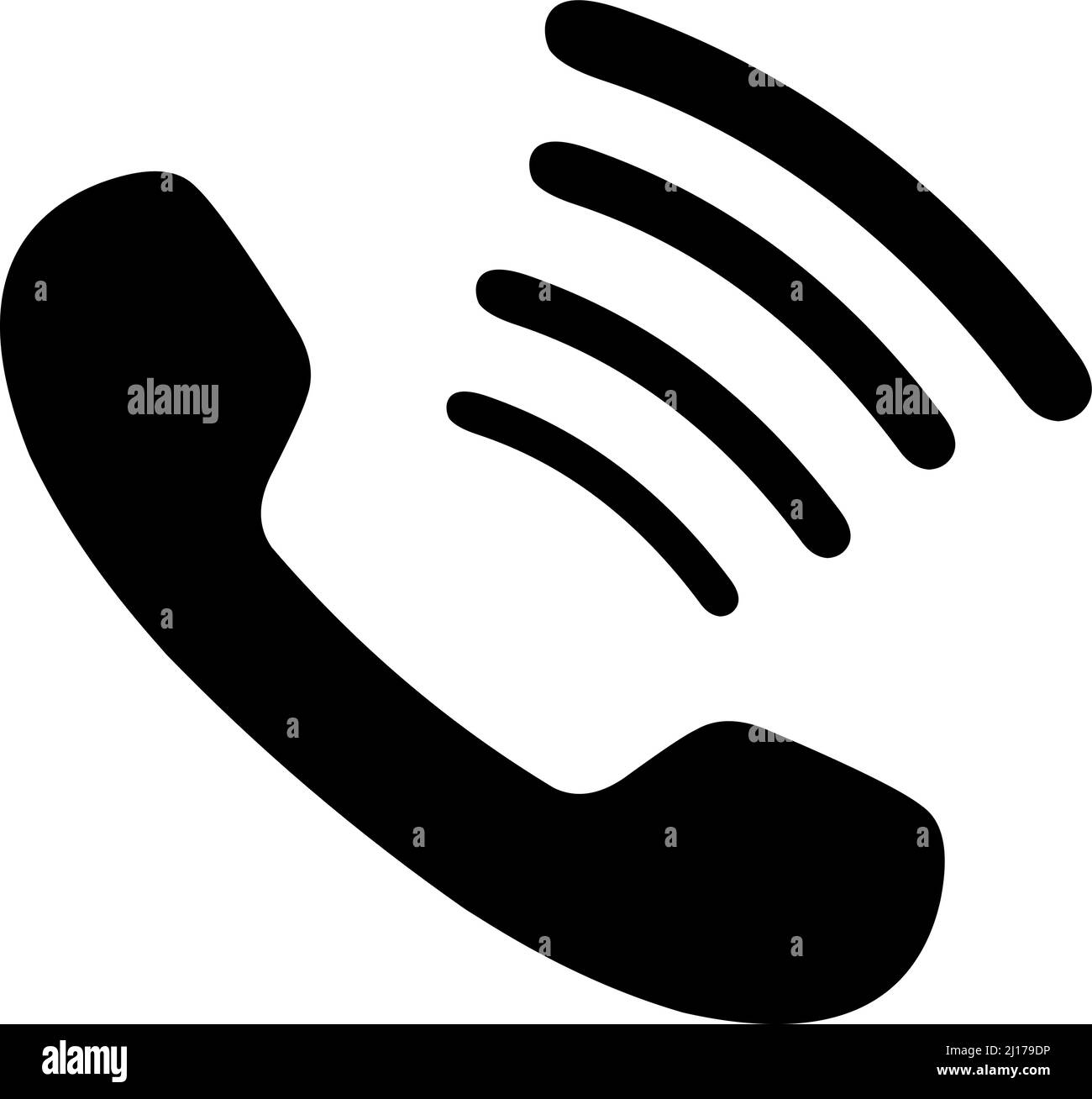Vektordarstellung der schwarzen Silhouette eines Telefonikons mit Wellenformen, im Konzept des Telefonanrufens Stock Vektor