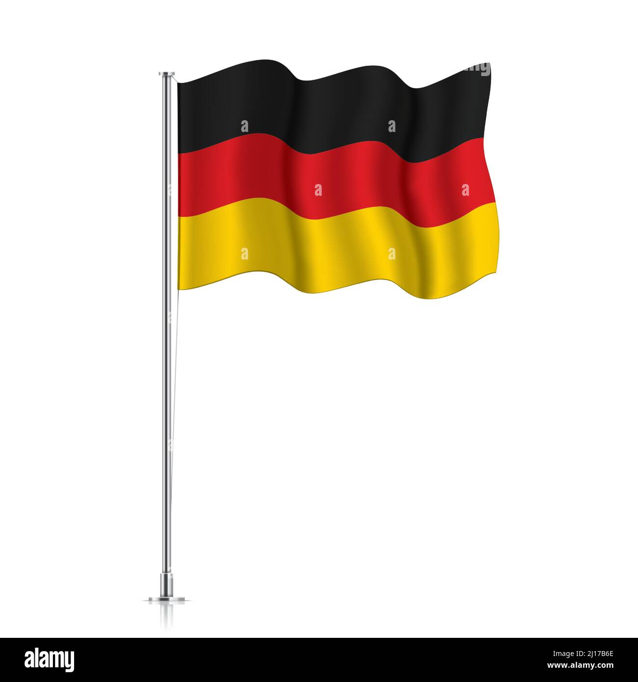 Deutsche Flagge winkt auf einem Metallmast. Die offizielle Flagge Deutschlands, isoliert auf weißem Hintergrund. Stock Vektor Deutsche Flagge winkt auf einem Metallmast. Die offizielle Flagge Deutschlands, isoliert auf weißem Hintergrund. Stock Vektor
