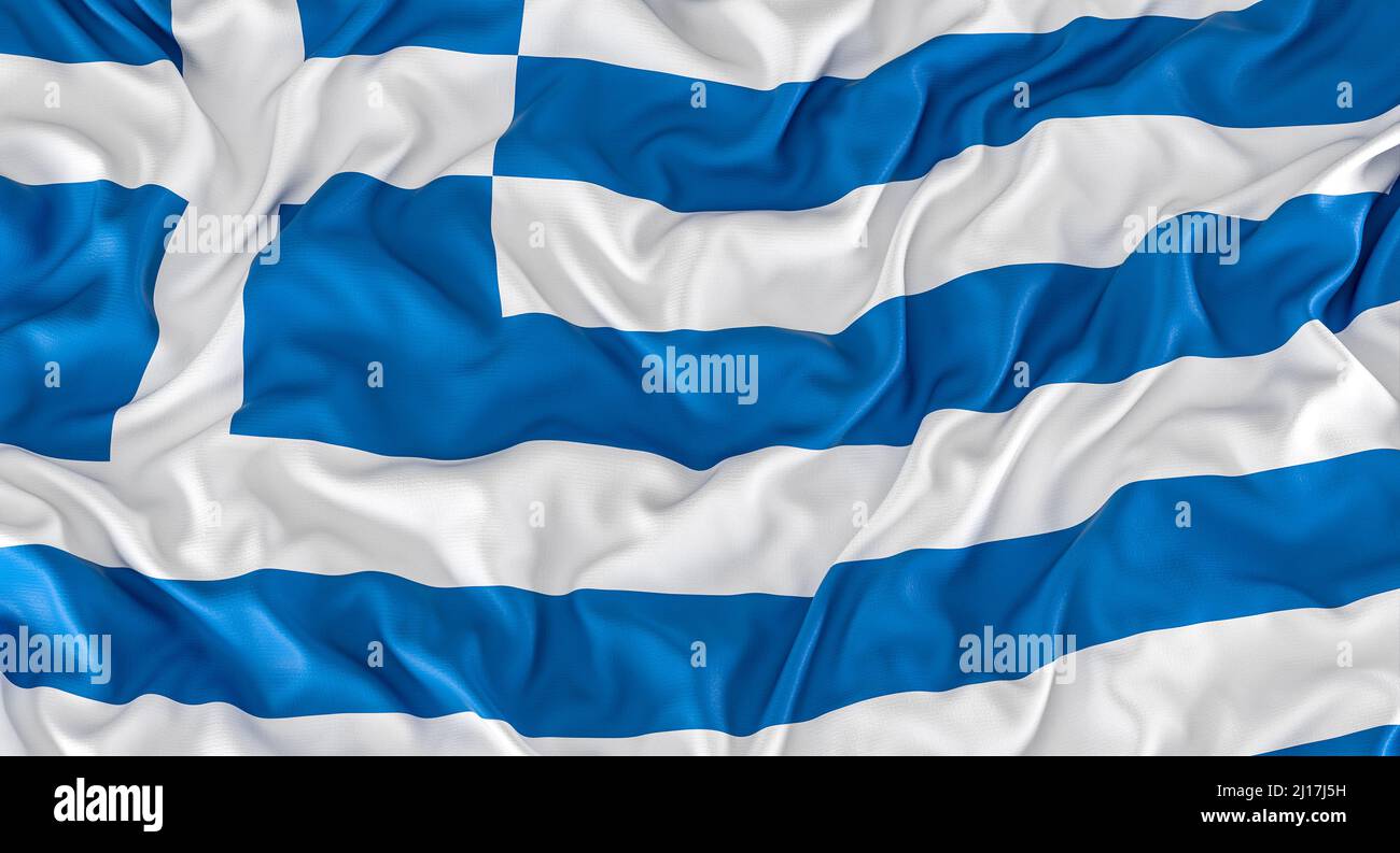 Flagge vom Wind griechenlands geblasen. 3D Rendern Stockfoto