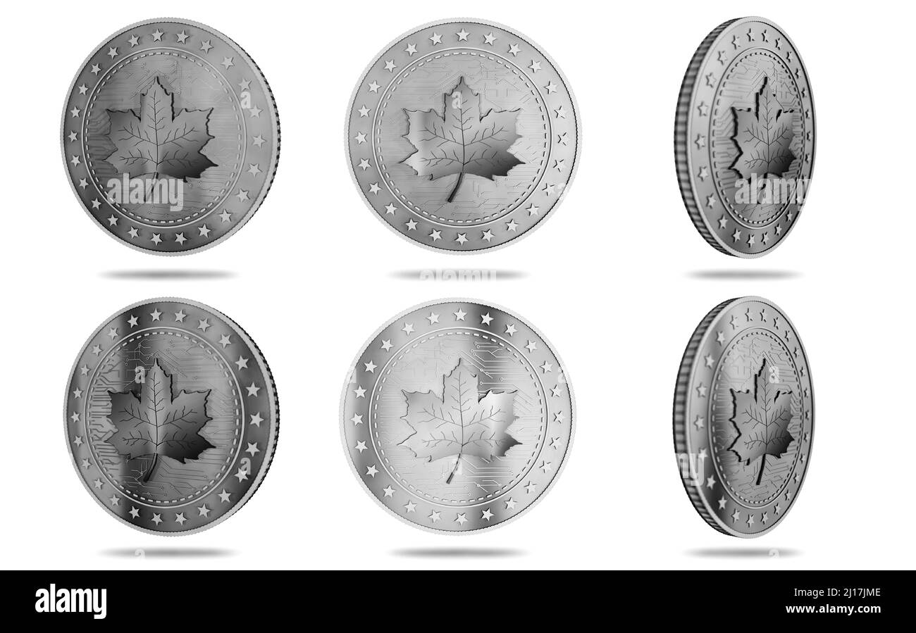 Maple Leaf canadian isolierte Goldmünze auf grünem Bildschirm Hintergrund. Abstract Concept 3D Illustration. Stockfoto