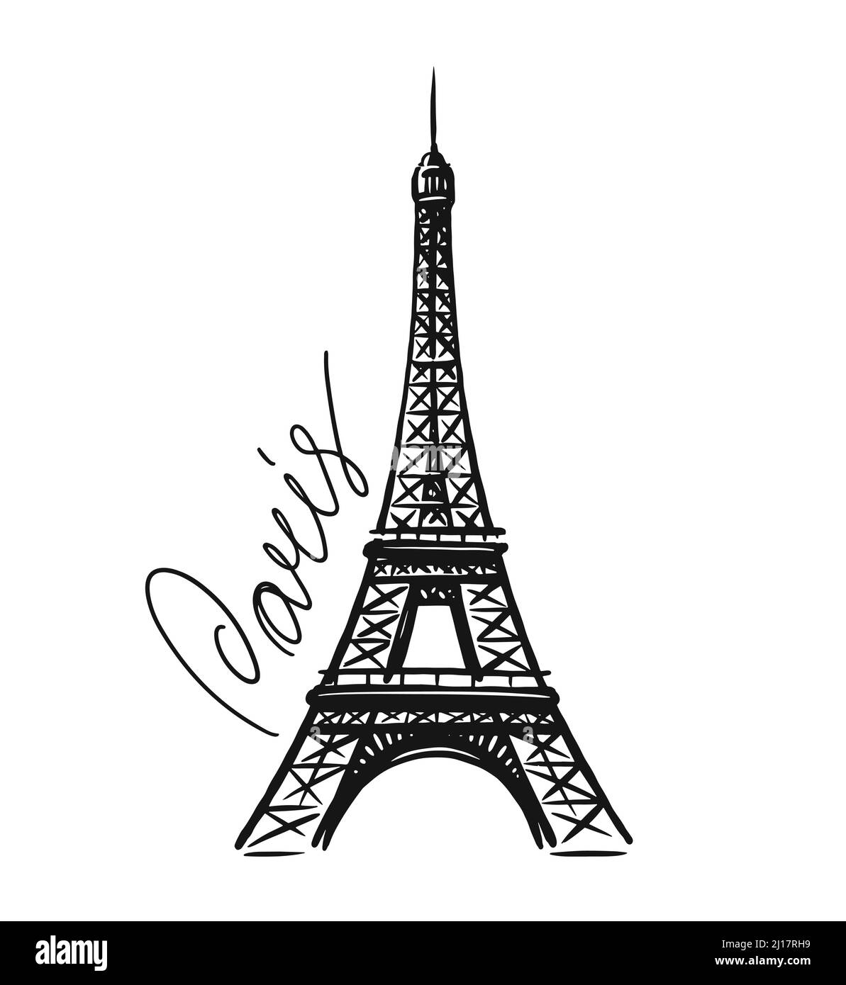 Skizzenvektor-Illustration des französischen Eiffelturms. Frankreich, Paris Symbol handgezeichnetes Bild Stock Vektor