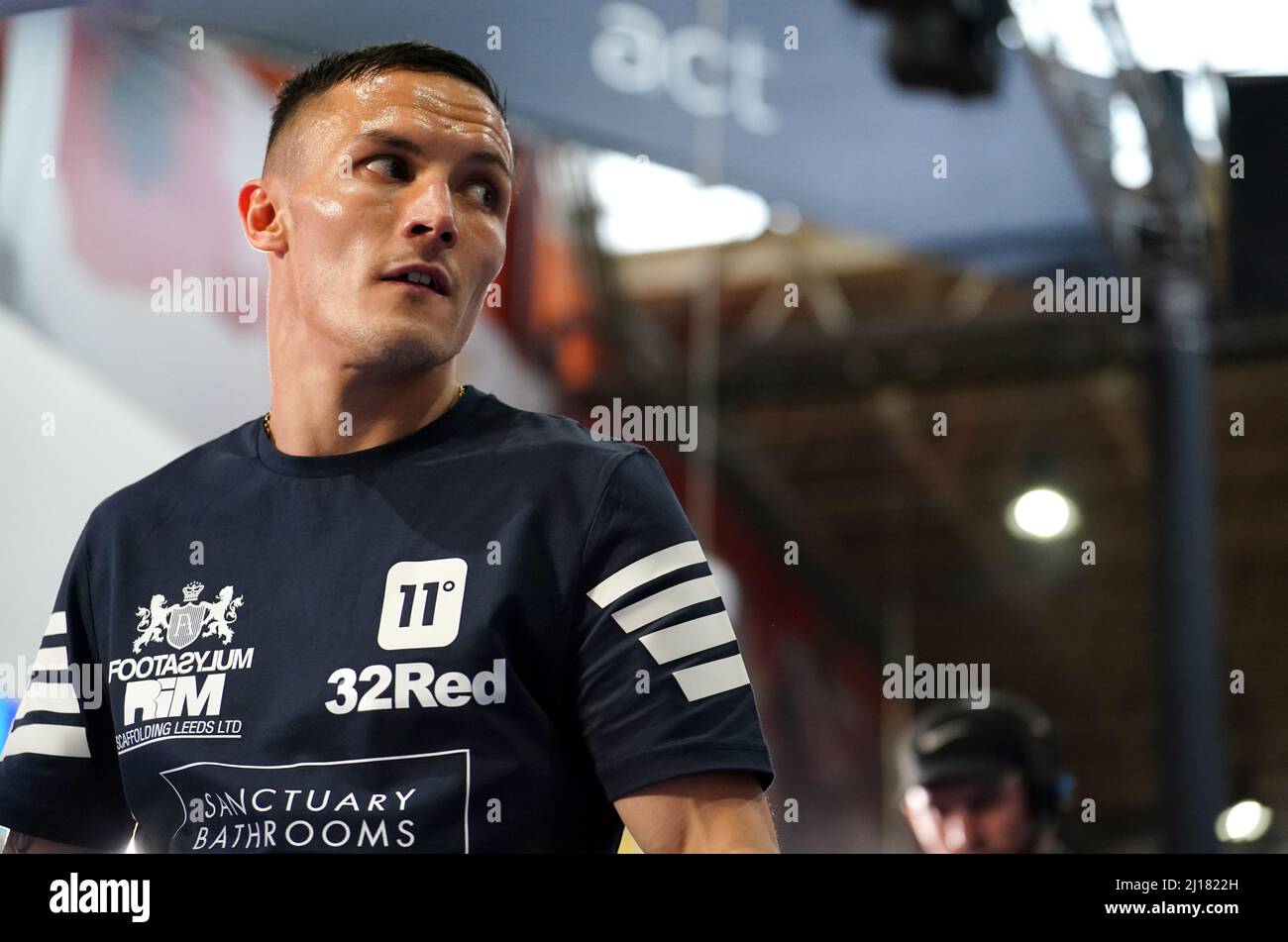 Josh Warrington während eines Medientraining auf dem Leeds Kirkgate Market. Bilddatum: Mittwoch, 23. März 2022. Stockfoto
