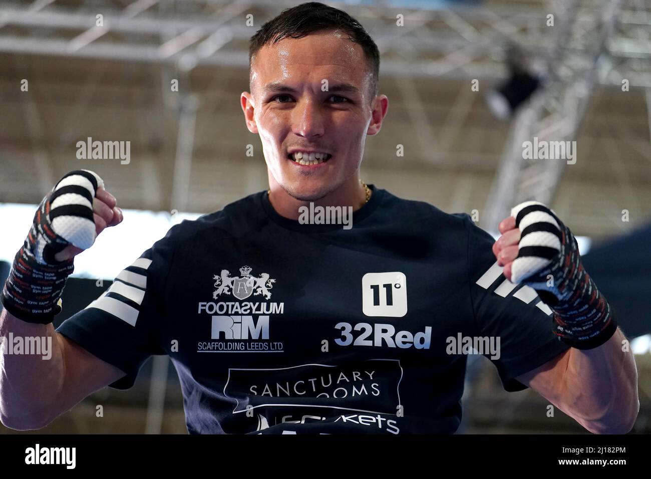 Josh Warrington während eines Medientraining auf dem Leeds Kirkgate Market. Bilddatum: Mittwoch, 23. März 2022. Stockfoto