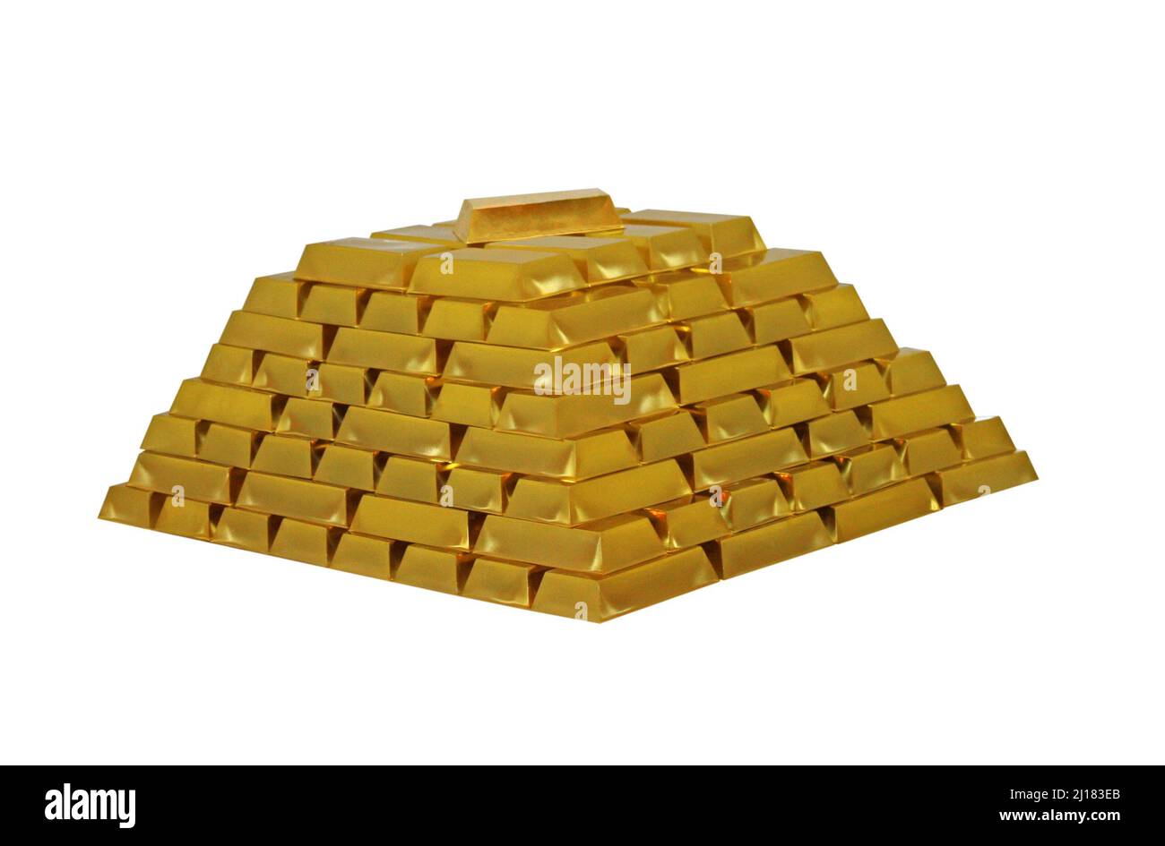 Ein großer Haufen Goldbarren. Stockfoto